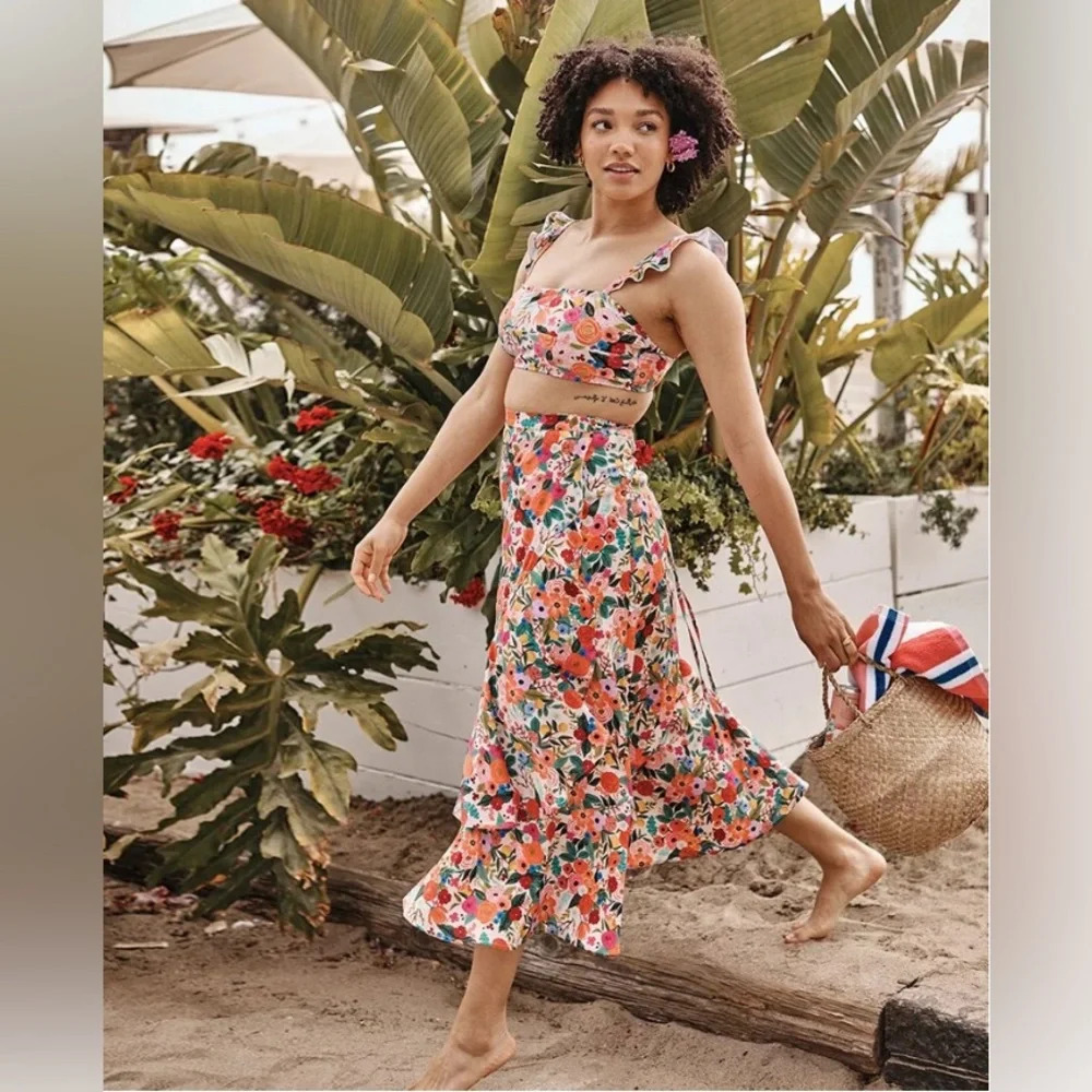 EUC Garden Party Floral Wrap Swim Skirt Rifle Paper x Summersalt size Medium